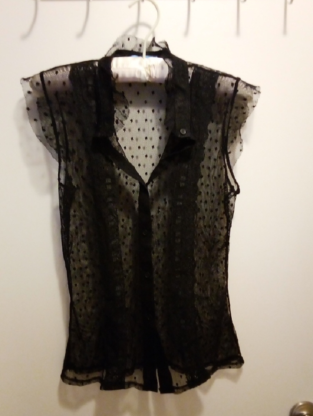 Sheer Swiss Dot Sleeveless Blouse in Black